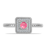 Stříbro 925/1000 Prsten s Růžovým Opálem z Lega Dembi a Bílým Topazem - Karátové číslo: 0.19. přibližná hmotnost: 2.96 gramů