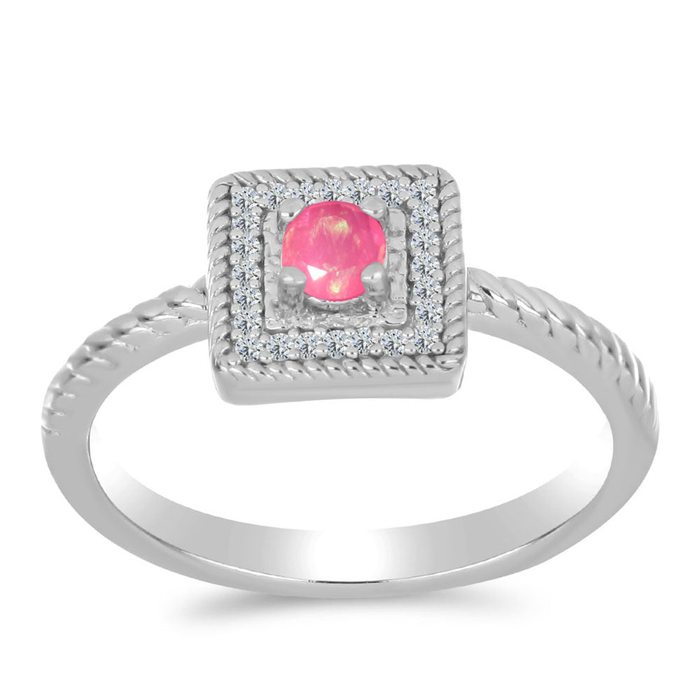 Stříbro 925/1000 Prsten s Růžovým Opálem z Lega Dembi a Bílým Topazem - Karátové číslo: 0.19. přibližná hmotnost: 2.96 gramů