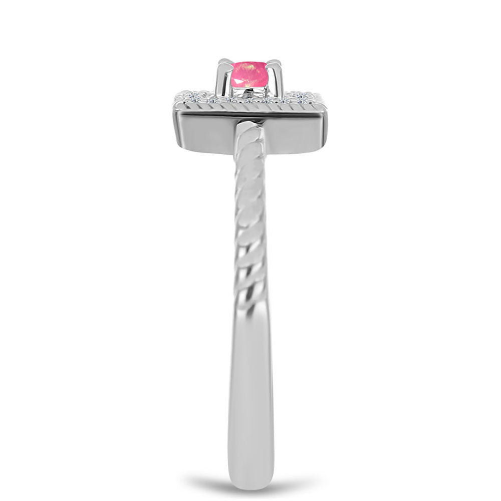 Stříbro 925/1000 Prsten s Růžovým Opálem z Lega Dembi a Bílým Topazem - Karátové číslo: 0.19. přibližná hmotnost: 2.96 gramů