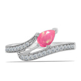 Stříbro 925/1000 Prsten s Růžovým Opálem z Lega Dembi a Bílým Topazem - Karátové číslo: 0.42. přibližná hmotnost: 2.18 gramů