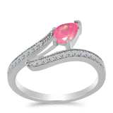 Stříbro 925/1000 Prsten s Růžovým Opálem z Lega Dembi a Bílým Topazem - Karátové číslo: 0.42. přibližná hmotnost: 2.18 gramů