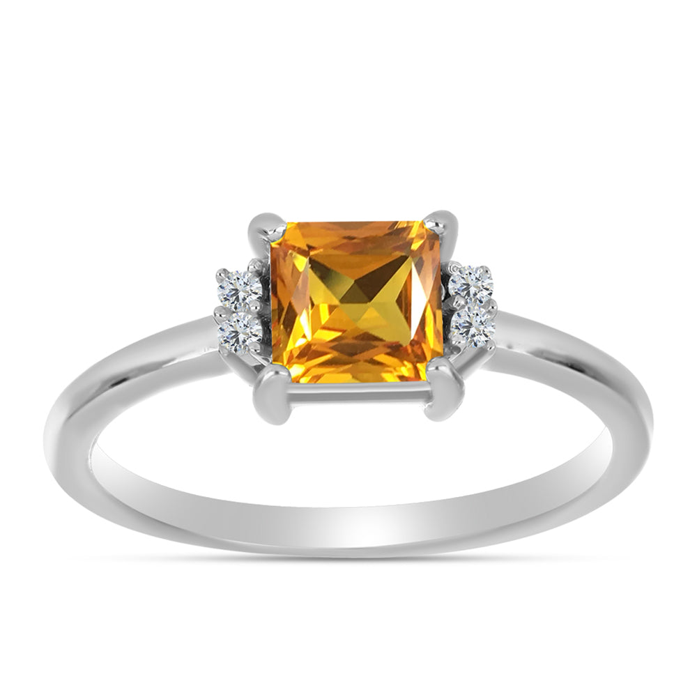 Stříbro 925/1000 Prsten s "Císařským žlutým" topazem a Bílým Topazem - Karátové číslo: 1.22. přibližná hmotnost: 2.34 gramů