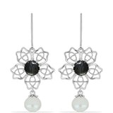 Stříbro 925/1000 Náušnice s Picasso Jaspisem a Bílou Sladkovodní Perlou - Karátové číslo: 10.04. přibližná hmotnost: 6.53 gramů