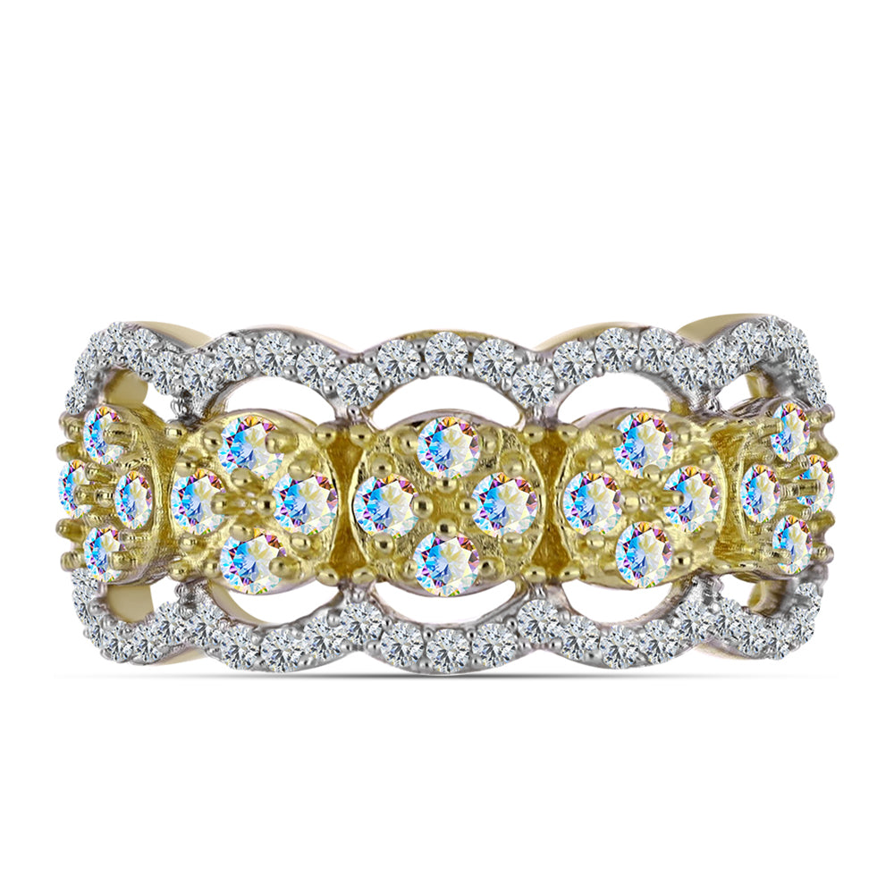 Pozlacené stříbro 925/1000 Prsten s Ledovým Moissanitem a Bílým Topazem - Karátové číslo: 1.01. přibližná hmotnost: 4.21 gramů