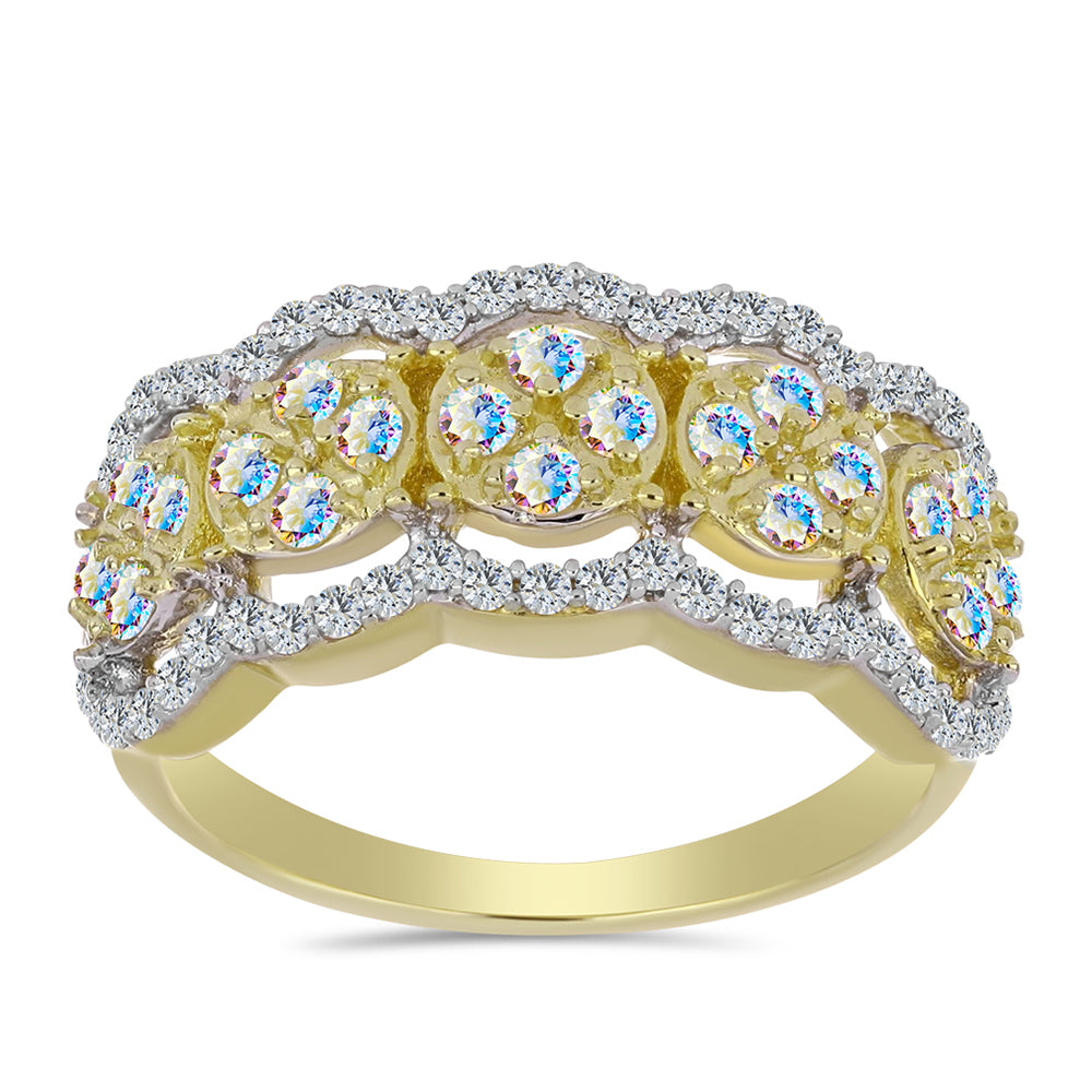 Pozlacené stříbro 925/1000 Prsten s Ledovým Moissanitem a Bílým Topazem - Karátové číslo: 1.01. přibližná hmotnost: 4.21 gramů