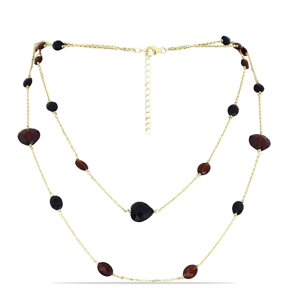 Pozlacené stříbro 925/1000 Náhrdelník s Bartonským Granátem a Černým Onyxem - Karátové číslo: 25.72. přibližná hmotnost: 8.65 gramů
