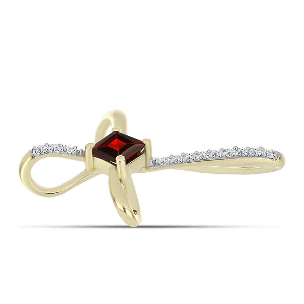 Pozlacené stříbro 925/1000 Přívěsek s Bartonským Granátem a Bílým Topazem - Karátové číslo: 0.54. přibližná hmotnost: 1.36 gramů