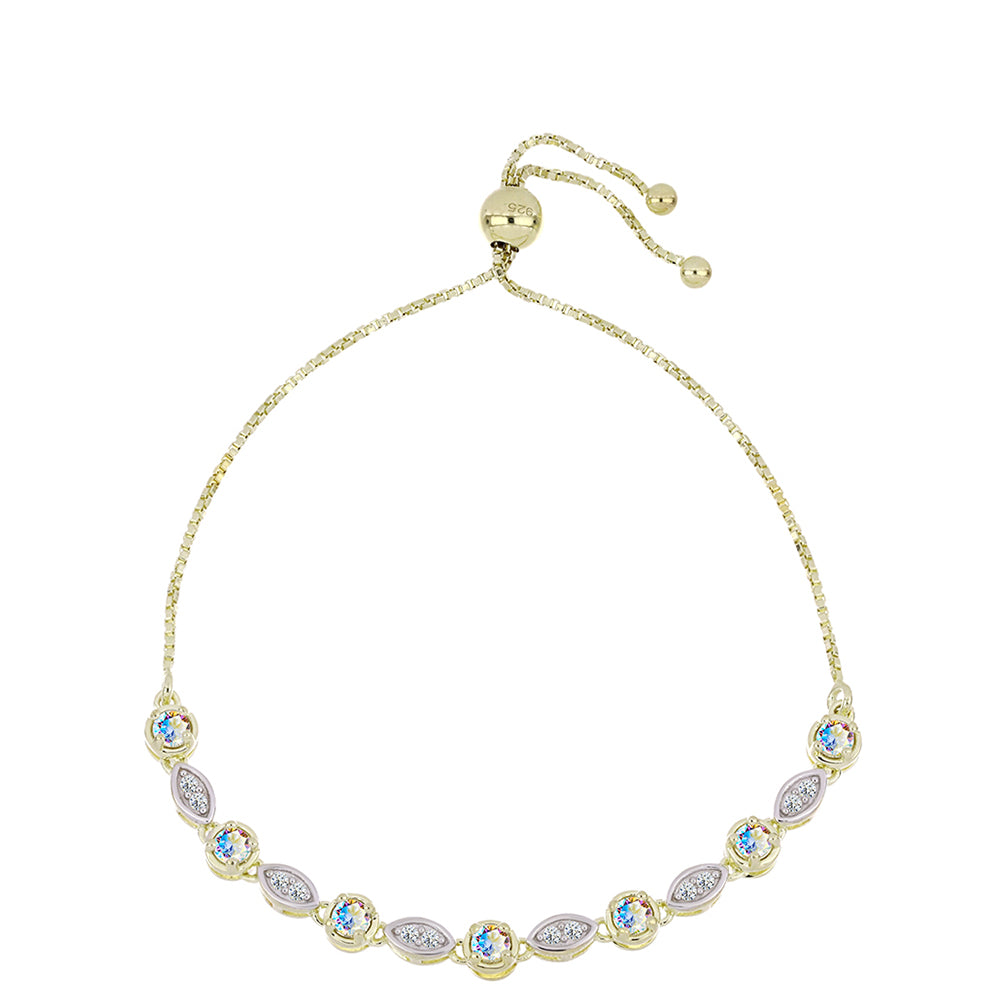 Pozlacené stříbro 925/1000 Náramek s Ledovým Moissanitem a Bílým Topazem - Karátové číslo: 0.95. přibližná hmotnost: 5.36 gramů