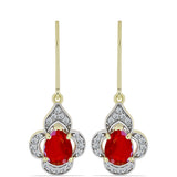 Pozlacené Stříbro 925/1000 - Náušnice s Červeným Achátem a Bílým Topazem - Karátové číslo: 2.37. přibližná hmotnost: 3.69 gramů