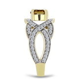 Pozlacené Stříbro 925/1000 - Prsten s Koňakovým Křemenem a Bílým Topazem - Karátové číslo: 1.41. přibližná hmotnost: 3.62 gramů