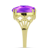 Pozlacené Stříbro 925/1000 - Prsten s Purpurovým Achátem - Karátové číslo: 8.23. přibližná hmotnost: 6.09 gramů