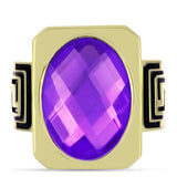 Pozlacené Stříbro 925/1000 - Prsten s Purpurovým Achátem - Karátové číslo: 8.76. přibližná hmotnost: 9.5 gramů