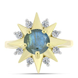 Pozlacené Stříbro 925/1000 - Prsten s Labradoritem a Bílým Topazem - Karátové číslo: 1.57. přibližná hmotnost: 4.39 gramů