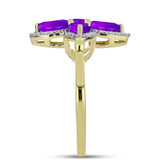 Pozlacené Stříbro 925/1000 - Prsten s Purpurovým Achátem a Bílým Topazem - Karátové číslo: 1.72. přibližná hmotnost: 3.42 gramů