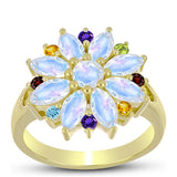 Pozlacené Stříbro 925/1000 - Prsten s Duhovým Měsíčním Kamenem a Uralským Citrínem - Karátové číslo: 2.45. přibližná hmotnost: 4.63 gramů