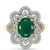 Pozlacené Stříbro 925/1000 - Prsten se Zeleným Achátem a Bílým Topazem - Karátové číslo: 2.23. přibližná hmotnost: 3.97 gramů