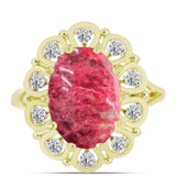 Pozlacené Stříbro 925/1000 - Prsten s Thulitem a Bílým Topazem - Karátové číslo: 7.17. přibližná hmotnost: 5.7 gramů