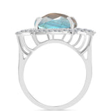 Stříbro 925/1000 - Prsten s Labradoritem z Gullgruvene a Bílým Topazem - Karátové číslo: 8.74. přibližná hmotnost: 7.45 gramů