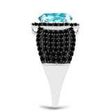Stříbro 925/1000 - Prsten s Paraiba Křemenem a Černým spinelem - Karátové číslo: 3.09. přibližná hmotnost: 5.5 gramů