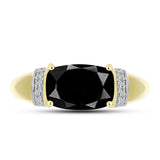 Pozlacené Stříbro 925/1000 - Prsten s Obsidiánem a Bílým Topazem - Karátové číslo: 2.94. přibližná hmotnost: 4.99 gramů