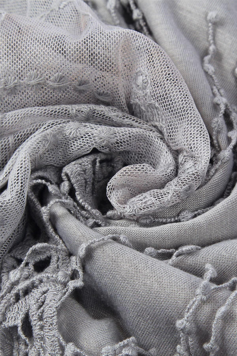Bavlněná lichoběžníková Šála-šátek, 80 cm x 198 cm x 70 cm, Motýlí a krajkový vzor, Šedá - Multilady.cz