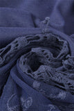 Bavlněná lichoběžníková Šála-šátek, 80 cm x 198 cm x 70 cm, Motýlí a krajkový vzor, Džínová - Multilady.cz