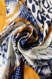 Šála-šátek s Hadím a Leopardím vzorem, modrá a oranžová, 70 cm x 70 cm - Multilady.cz