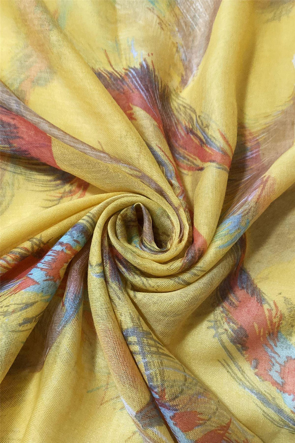 Šála-šátek s Motivem pera, žlutá, 90 cm x 180 cm - Multilady.cz