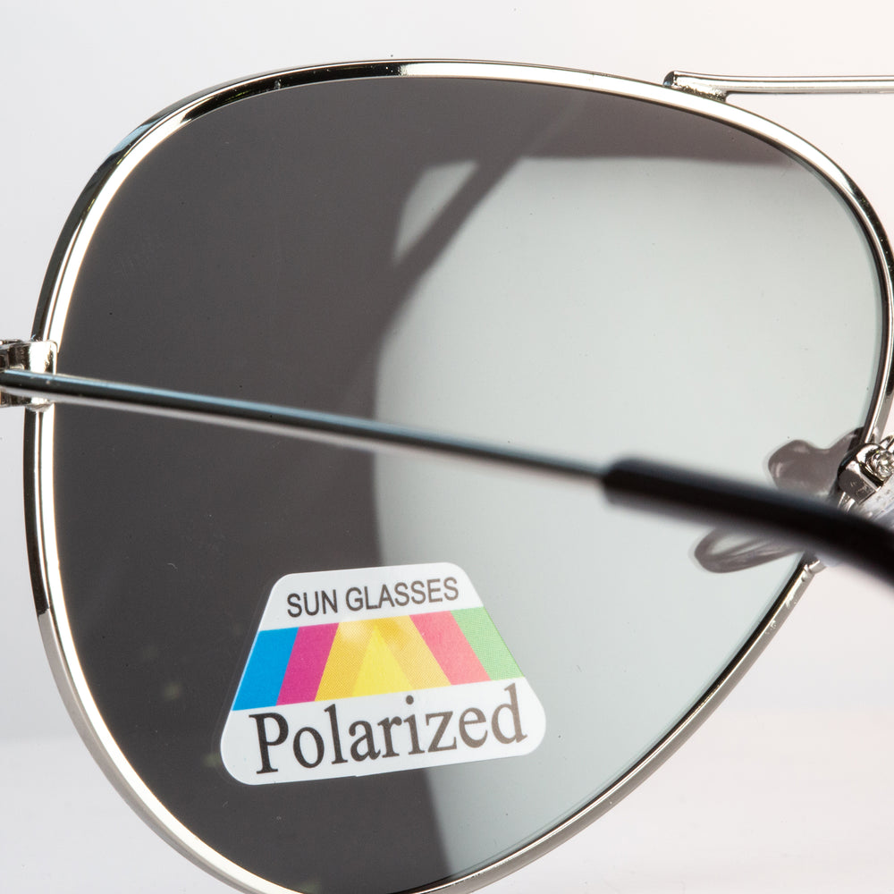 Emporia Italy - série Aviator "KRYSTAL", polarizované sluneční brýle s UV filtrem, s pevným pouzdrem a čisticím hadříkem, chromově-stříbrné čočky, obroučky stříbrné barvy