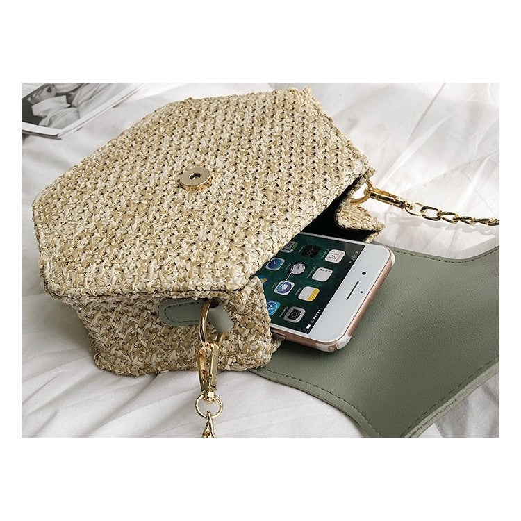 Krásná Pletená Taška s řetězem zlaté barvy, Hnědá