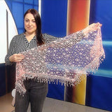 Trojúhelníková Šála-šátek s Třpytivým květinovým vzorem, 45 cm x 45 cm x 170 cm, Broskvová - Multilady.cz