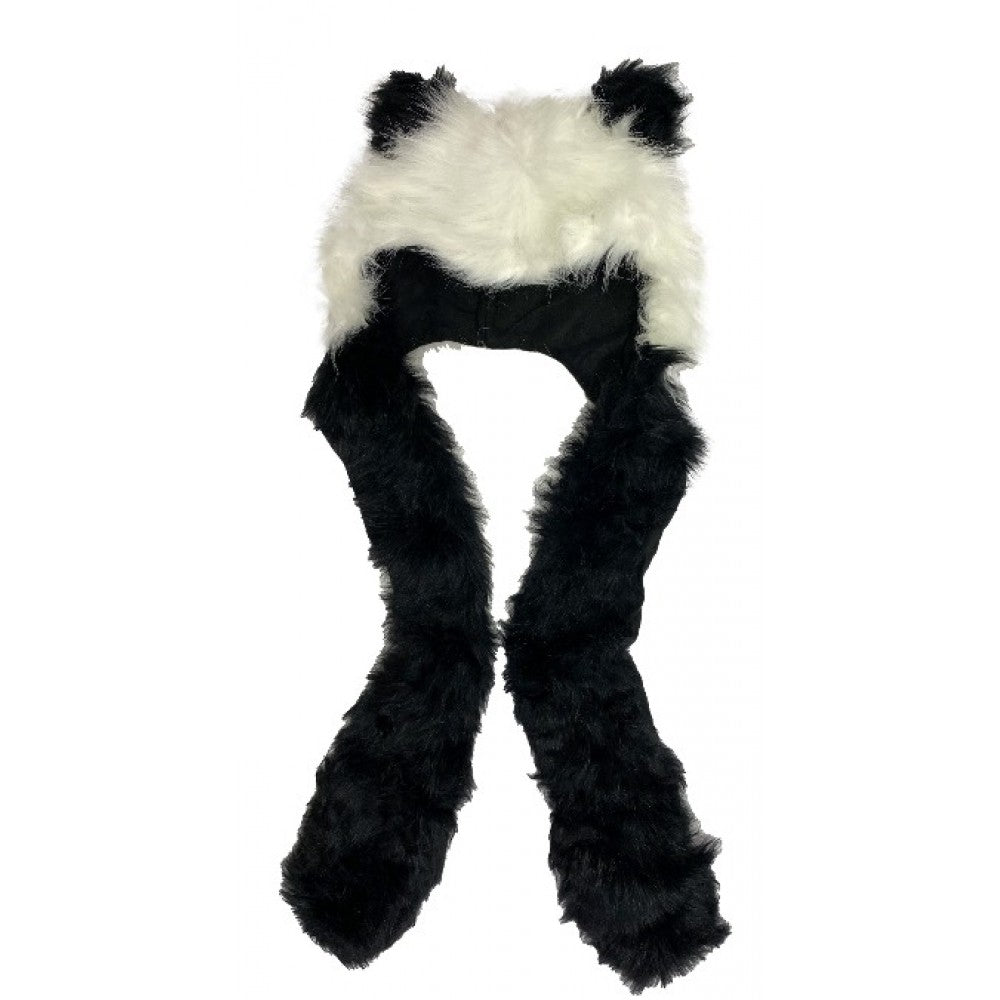 Čepice a šála 2 v 1, vzor pandy, s extra kapsami, 29 cm x 20 cm  Materiál: 100% Polyester