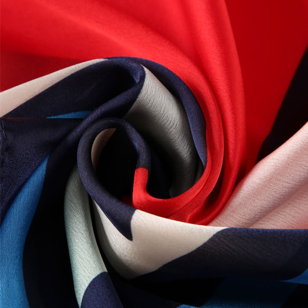 Šála-šátek ze 100% Pravého Hedvábí, 90 cm x 180 cm, Červeno-modro-bílá