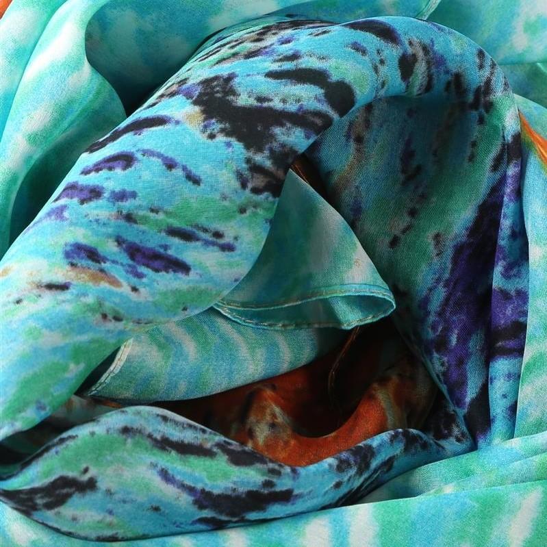 Šála-šátek ze 100% Pravého Hedvábí, 90 cm x 180 cm, vzor Západ Slunce
