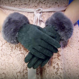 Zimní rukavice z umělé kožešiny, kompatibilní s dotykovou obrazovkou, Tmavě šedé