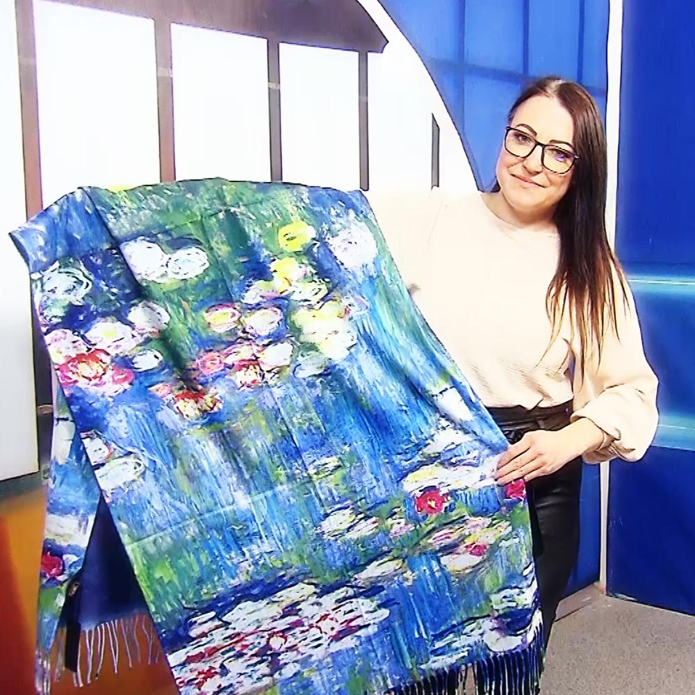 Vlněná šála-šátek, 70 cm x 180 cm, Monet-Water Lilies Painting