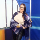 Vlněná šála-šátek, 70 cm x 180 cm, Motiv peří, Námořnická modrá