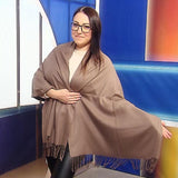Šála-šátek ze 100% Pravého Pashmina Kašmíru, 70 cm x 170 cm, Světle hnědá