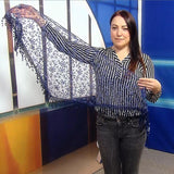 Trojúhelníková Šála-šátek s Třpytivým květinovým vzorem, 45 cm x 45 cm x 170 cm, Tmavě modrá - Multilady.cz