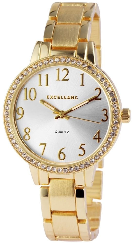 Excellanc dámské hodinky s kovovým řemínkem, zlatá barva, vysoce kvalitní křemenný mechanismus, ciferník stříbrné barvy