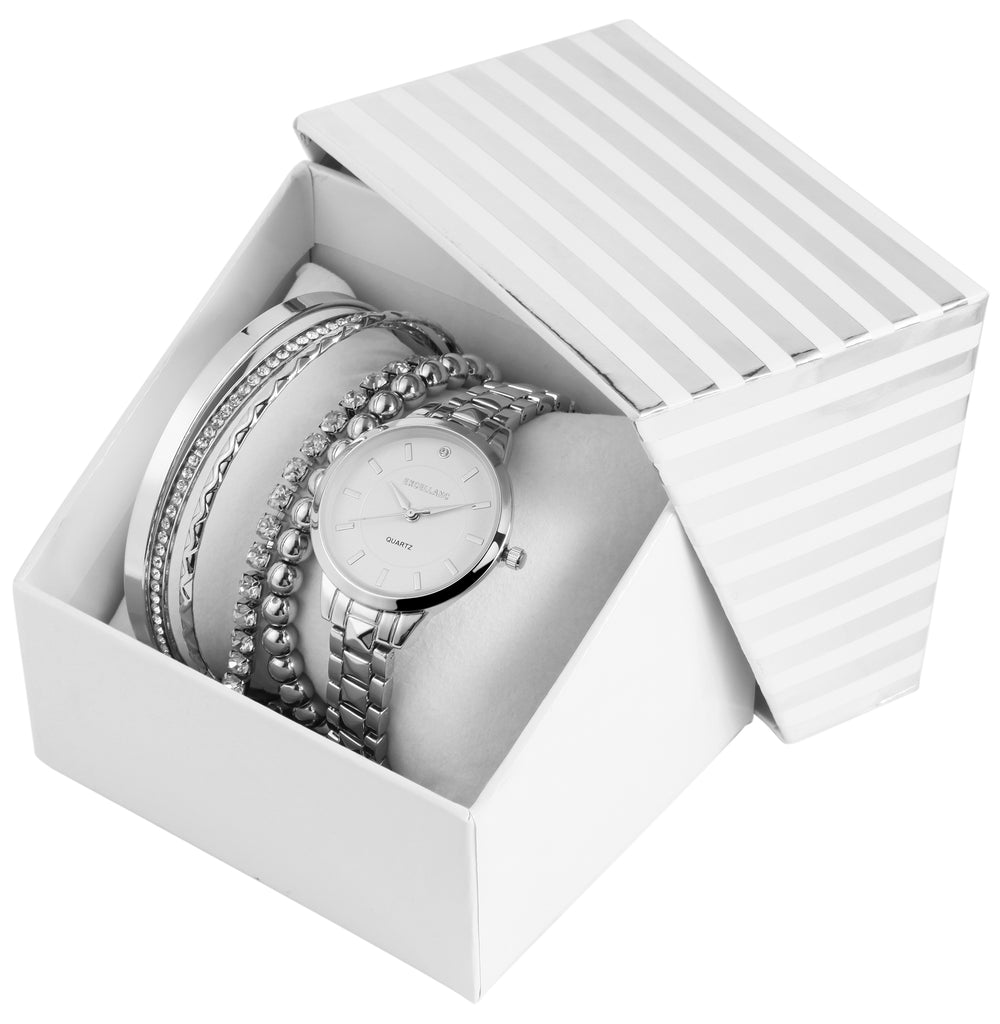 Excellanc dárkový set hodinek: dámské hodinky + 2 náramky, stříbrný tón EX0423, stříbrná barva, vysoce kvalitní křemenný mechanismus, ciferník stříbrné barvy