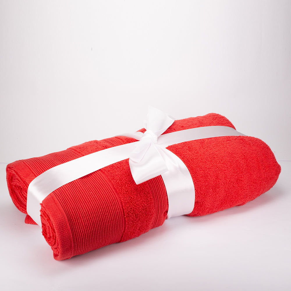 3+3+1 Dárková Sada Nadrozměrných Ručníků ze 100% Mikrobavlny, 500 GSM, Rubínově Červená