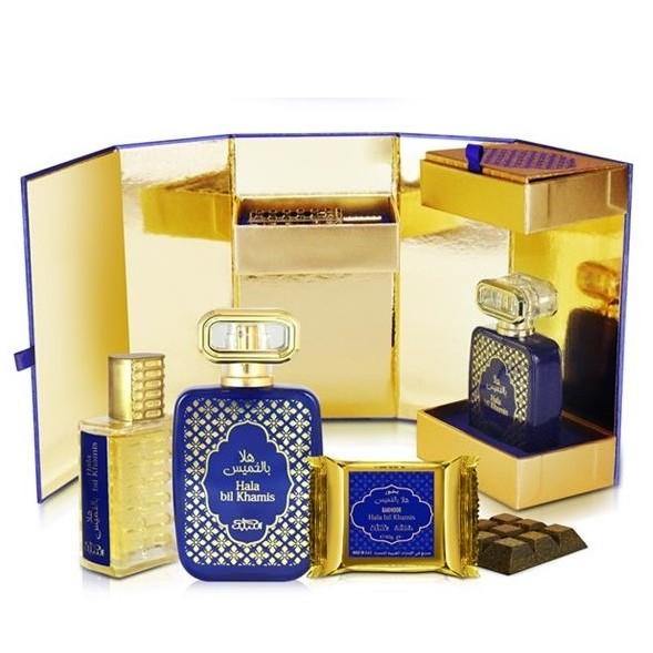 50 ml Eau de Parfum + 20ml Parfémový Olej + 40g Bakhoor Hala Bil Khamis DÁRKOVÉ BALENÍ  Dřevitá-Kořeněná-Květinová Vůně pro Muže a Ženy - Multilady.cz