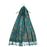 Šála-šátek ze 100% Pravého Pashmina Kašmíru, 70 cm x 170 cm, Zelenomodrá s motýlím vzorem