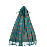 Šála-šátek ze 100% Pravého Pashmina Kašmíru, 70 cm x 170 cm, Zelenomodrá s motýlím vzorem
