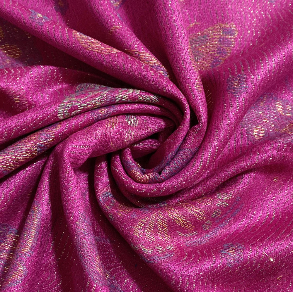 Šála-šátek ze 100% Pravého Pashmina Kašmíru, 70 cm x 170 cm, Lesklá fuchsiová růžová, Motýlí vzor