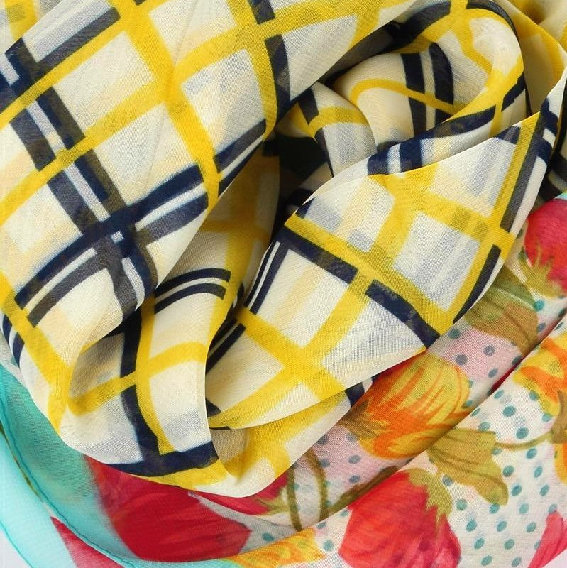 Zimní Šála-šátek s Veselým Kostkovaným a Květinovým vzorem, 50 cm x 160 cm