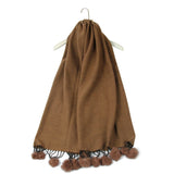 Šála-šátek s Pravou Pom Pom Kožešinou, 60 cm x 170 cm, Hnědá
