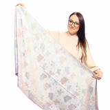 Šála-šátek ze 100% Pravého Pashmina Kašmíru, 70 cm x 170 cm, Lesklá bílá s motýlím vzorem