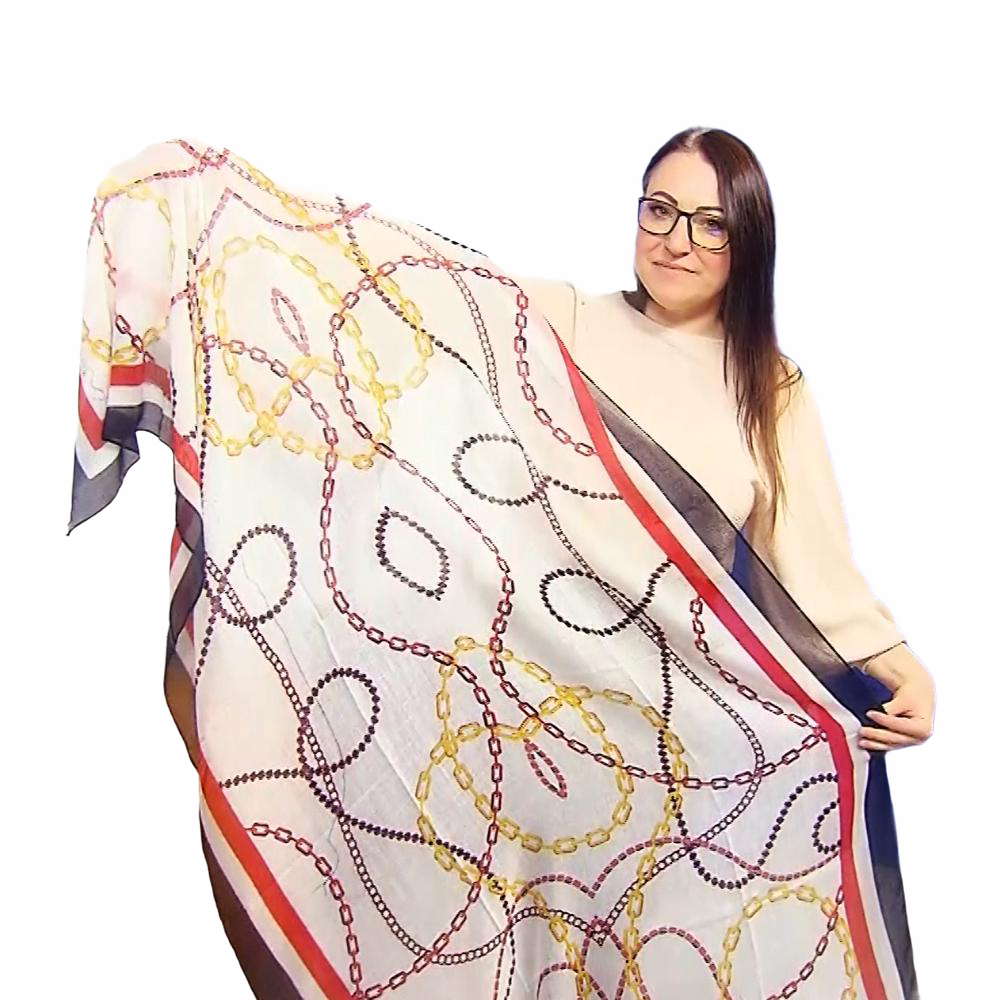 Bavlněná Šála-šátek, 90 cm x 180 cm, Motiv řetězu